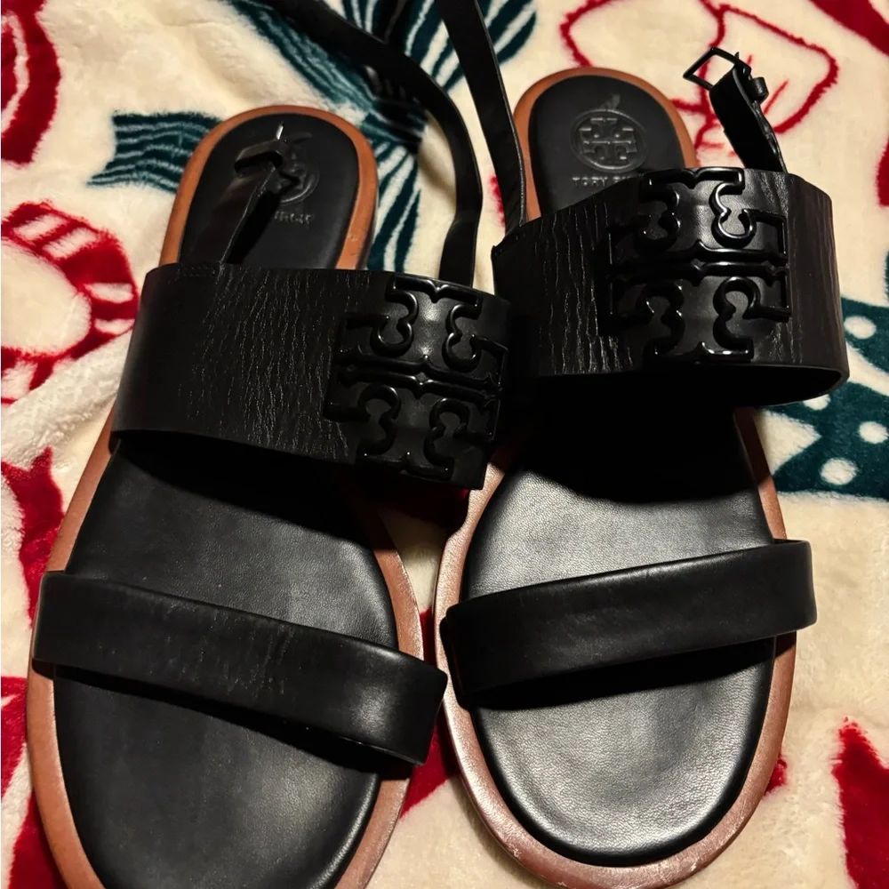 Tory Burch Black Leather Sandals - Picture 1 of 3